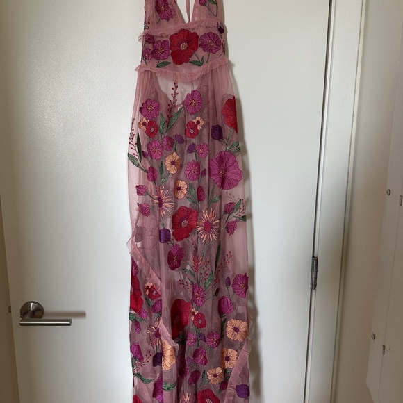 Love & Lemons pink floral embroidered maxi dress with slip - Picture 3 of 5